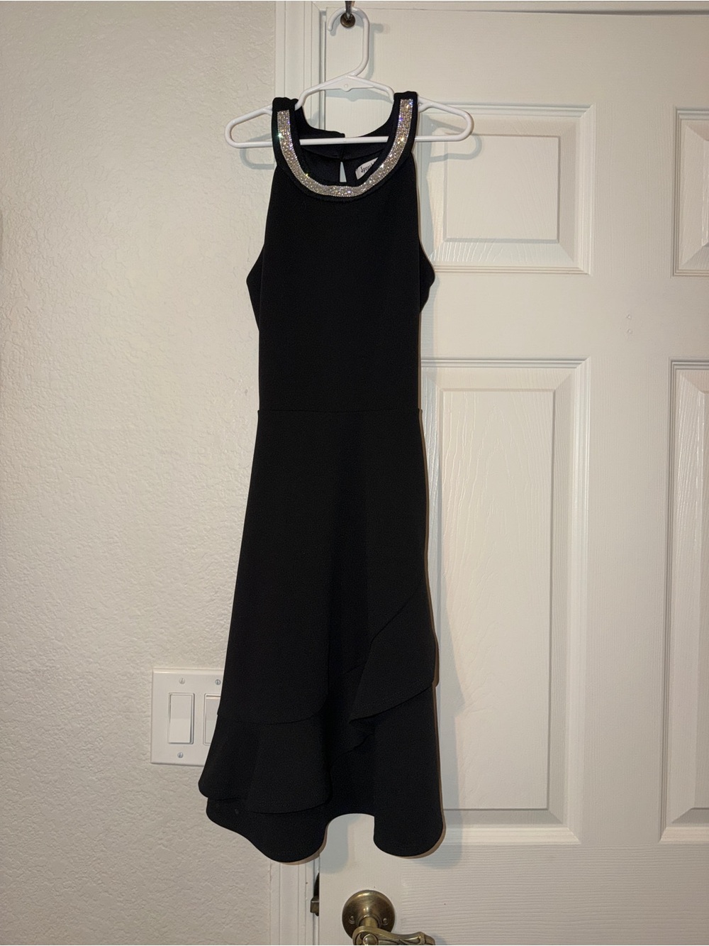 Speechless Kids Elegant Black Sleeveless Dress with Embellished Neckline